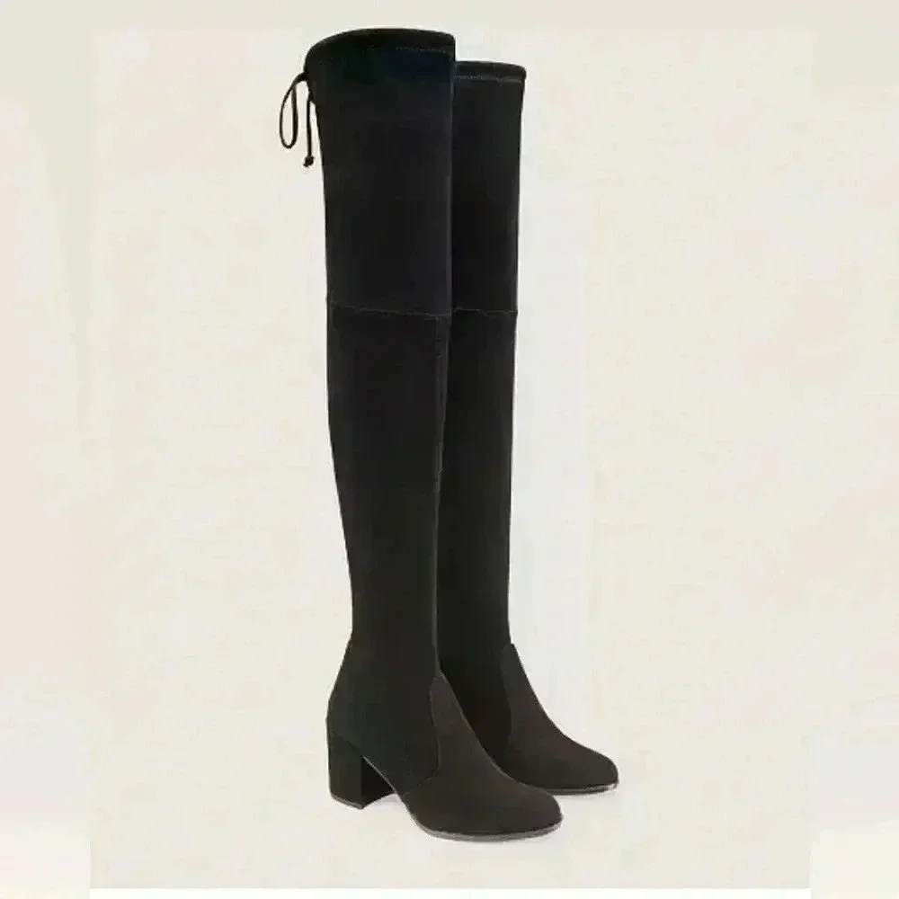 Stuart Weitzman Over The Knee Suede Boot Tieland Black Heeled